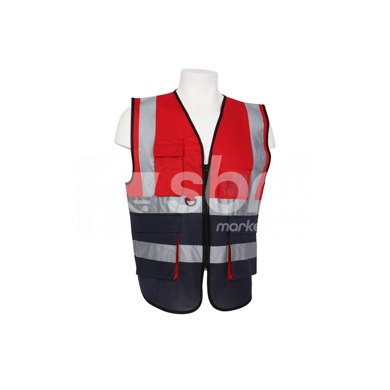 Vaultex, Safety Fabric Type Vest with Zipper & Pockets, Red & Navy Blue Color