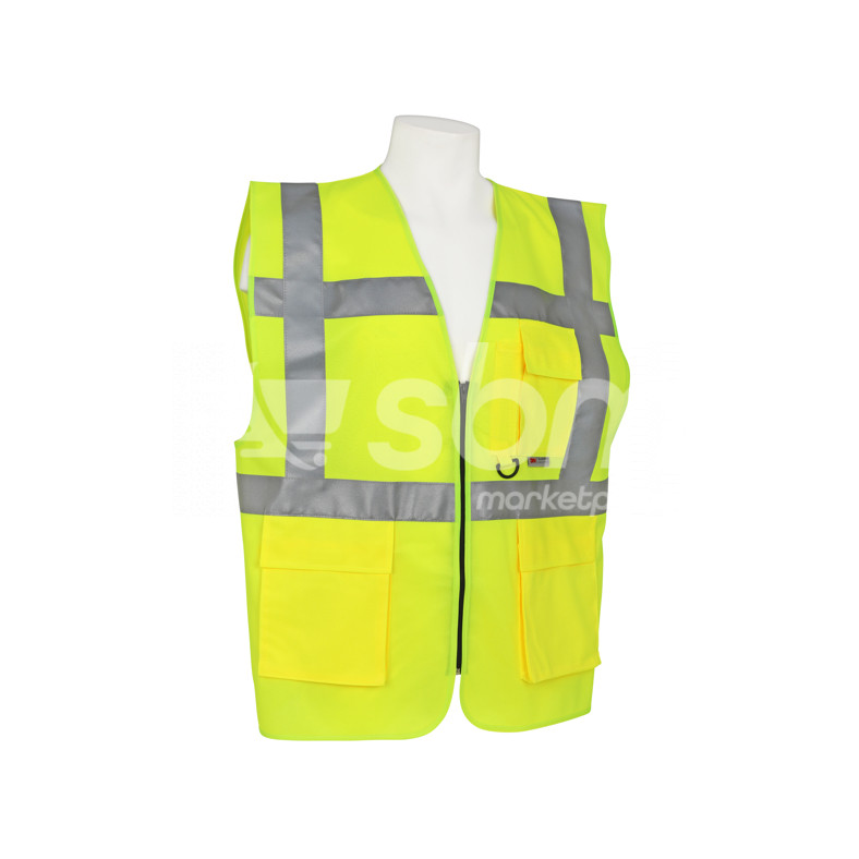 Zecchin, Premium Fabric Vest with Zipper, 3 Pockets & 3M Scotchlite Reflective Tape, Yellow Color