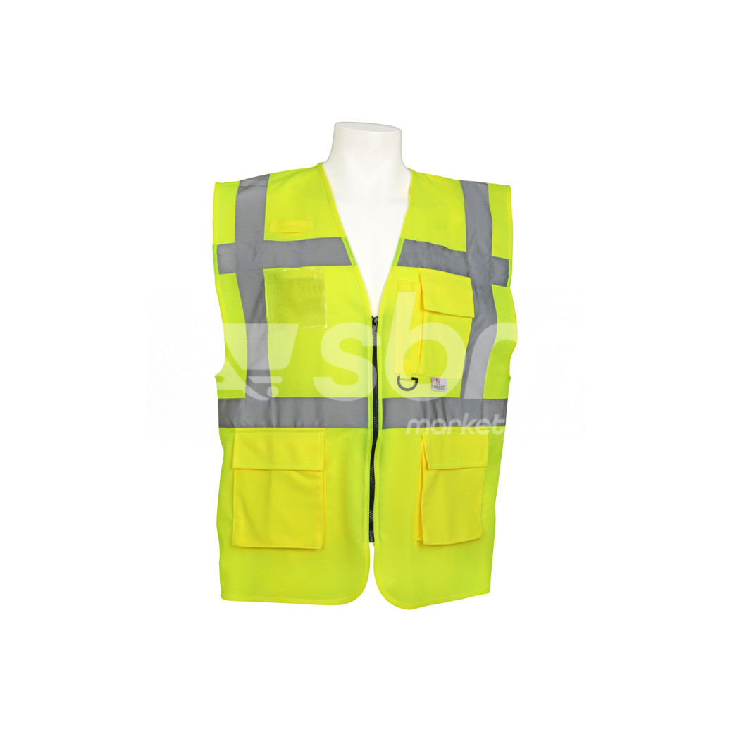 Zecchin, Premium Safety Fabric Vest with Zipper and 4 Pockets, Yellow Color