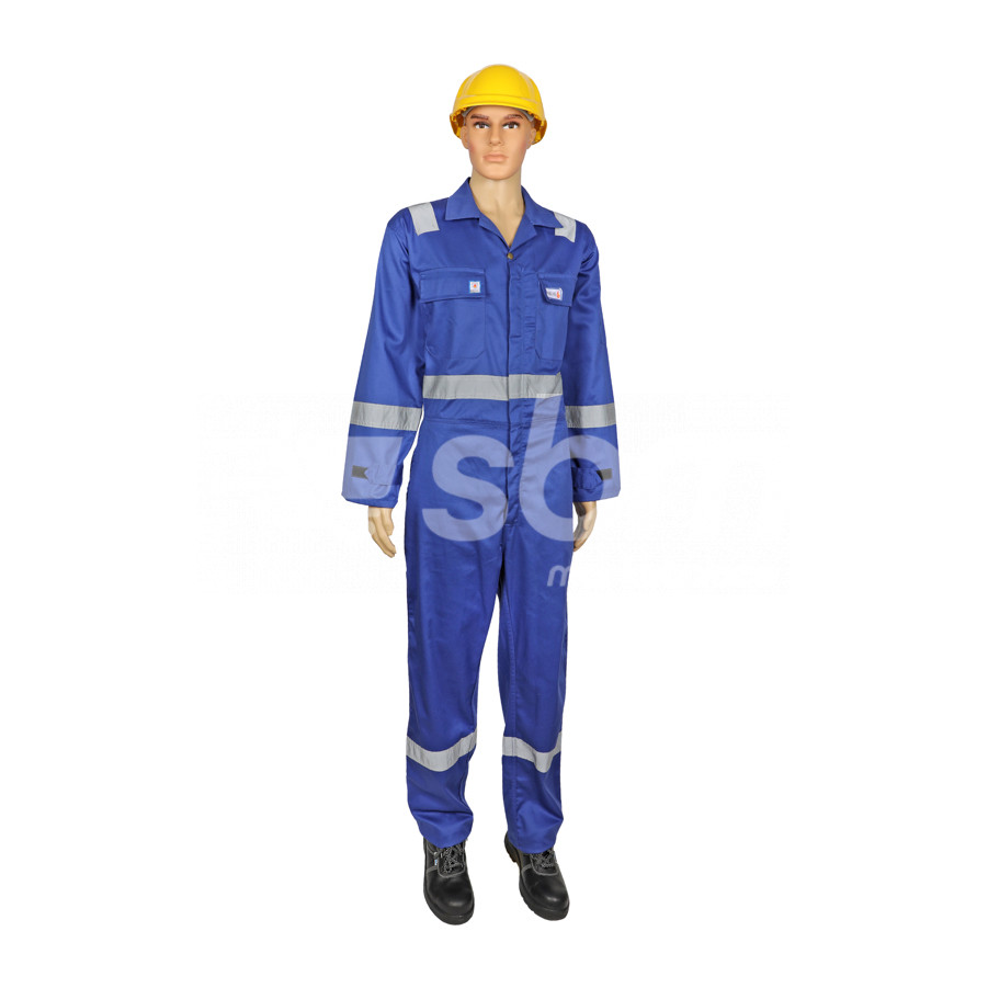 Workland, 100% Cotton Fire Retardant Coverall with Reflective, 230 Gsm, Royal Blue