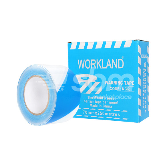 Workland, Double Side Printed Warning Tape, Size: 35 mic x 7 cm x 250 Mtrs, Blue & White Color