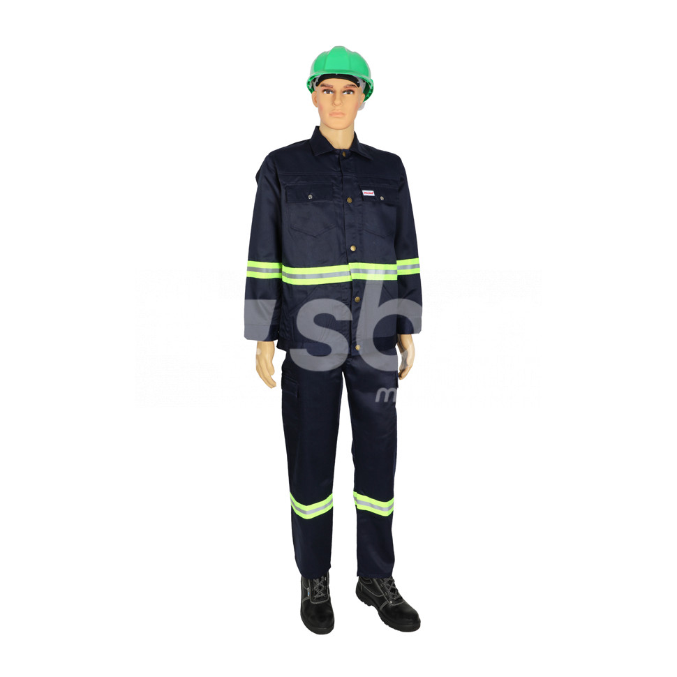 Vaultex, 100% Twill Pant & Shirt with Yellow/Grey Reflective, Navy Blue Color