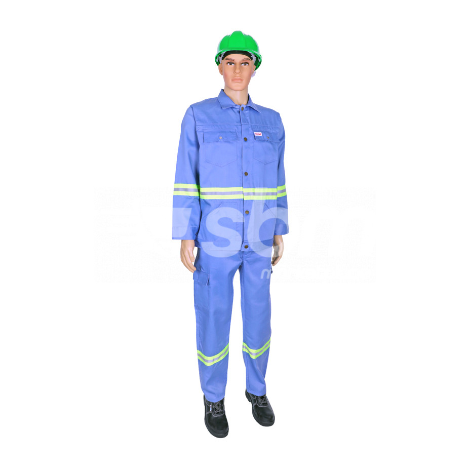 Vaultex, 100% Twill Pant & Shirt with Yellow/Grey Reflective, Petrol Blue Color