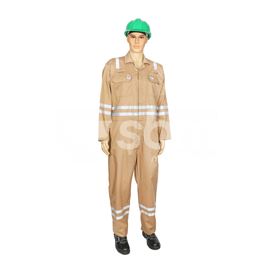 Vaultex, Fire Retardant Coverall with Reflective, 230 Gsm, Beige Color