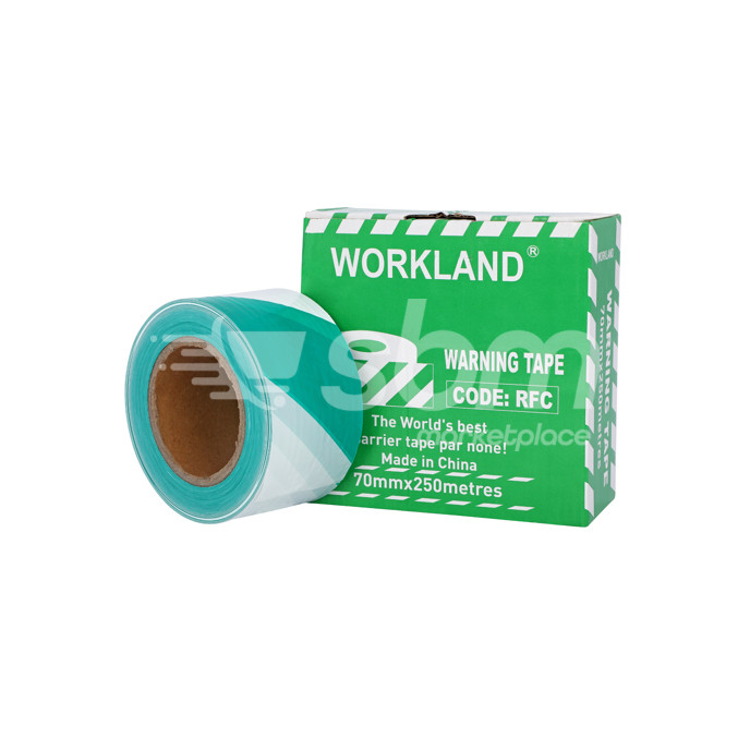 Workland, Double Side Printed Warning Tape; Size: 35 mic x 7 cm x 250 Mtrs; Green & White Color