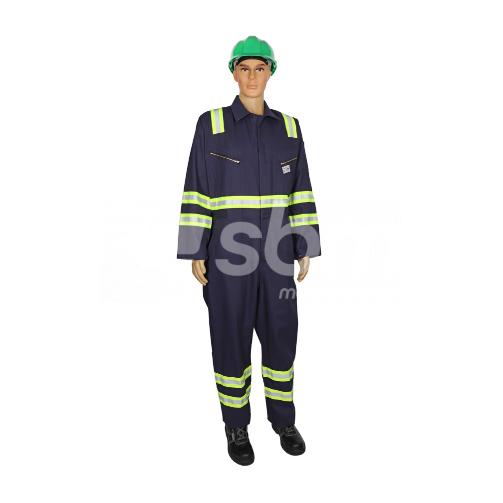 Vaultex, Fire Retardant Coverall with 2" Dual Tone Grey/Fluorescent Yellow Reflective,320 Gsm, Navy