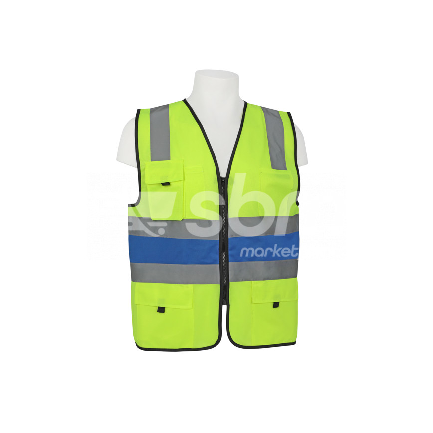 Vaultex, Executive Safety Fabric Vest with Zipper & Four Pockets, Yellow/Blue Color