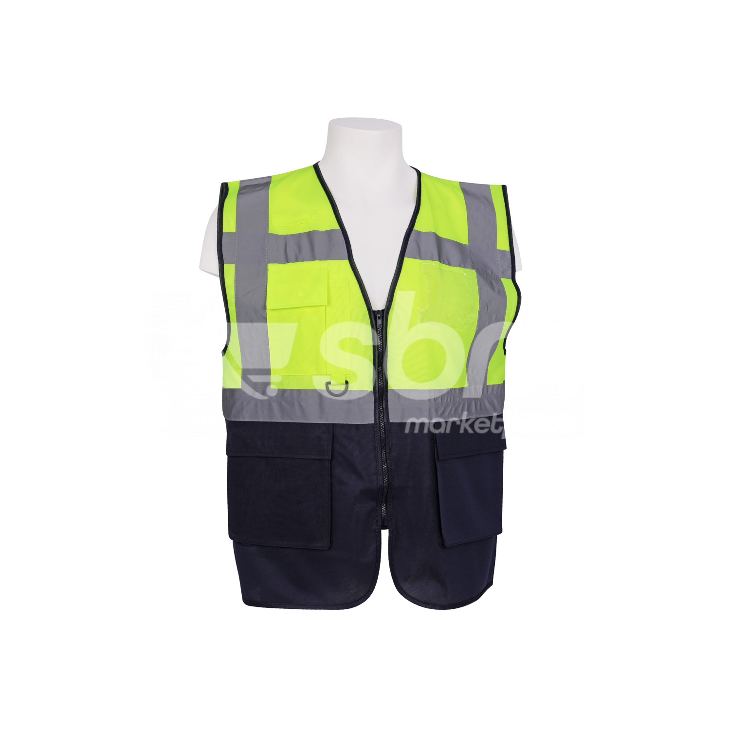 Vaultex, Safety Vest With Pockets, Yellow/Navy Blue Color