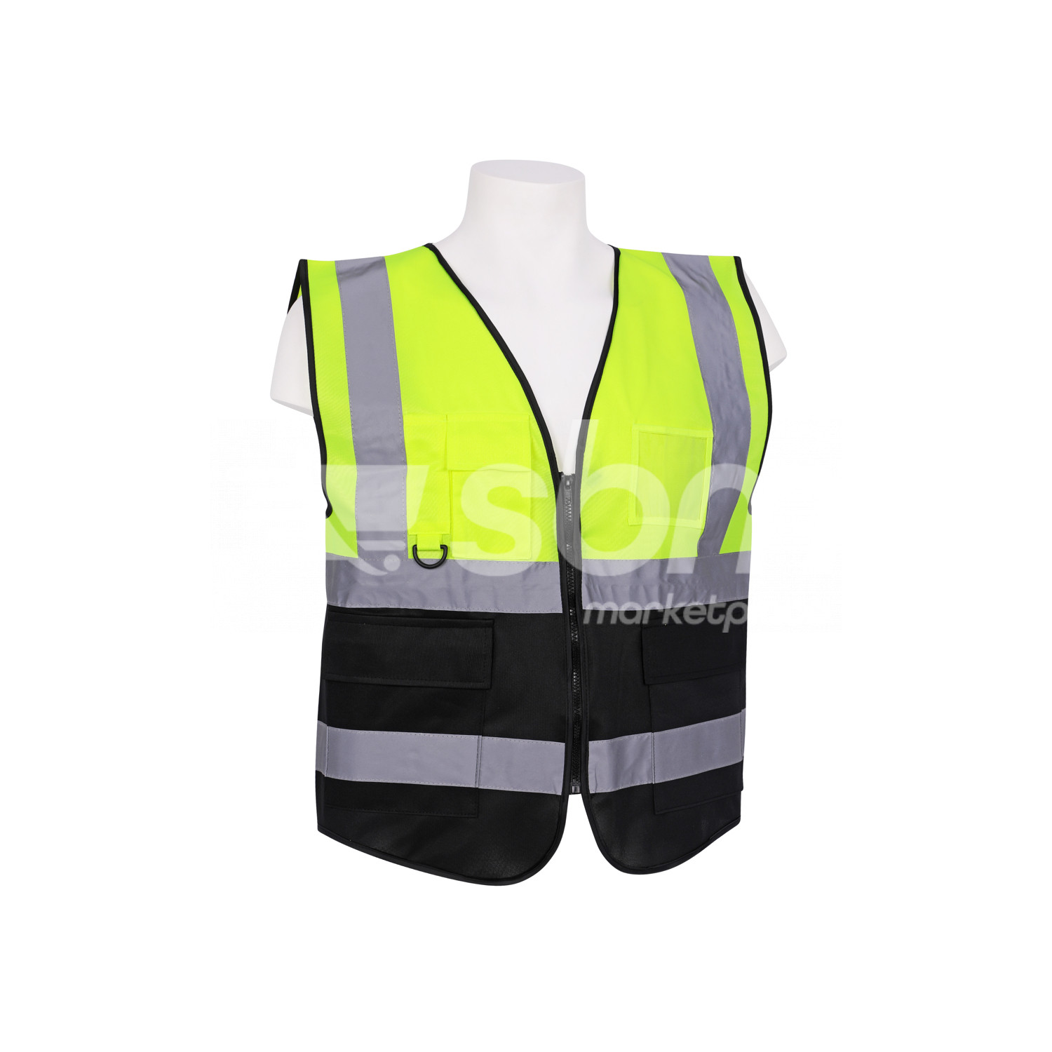 Vaultex, Safety Fabric Vest with Zipper & 4 Pocket, Yellow & Black Color
