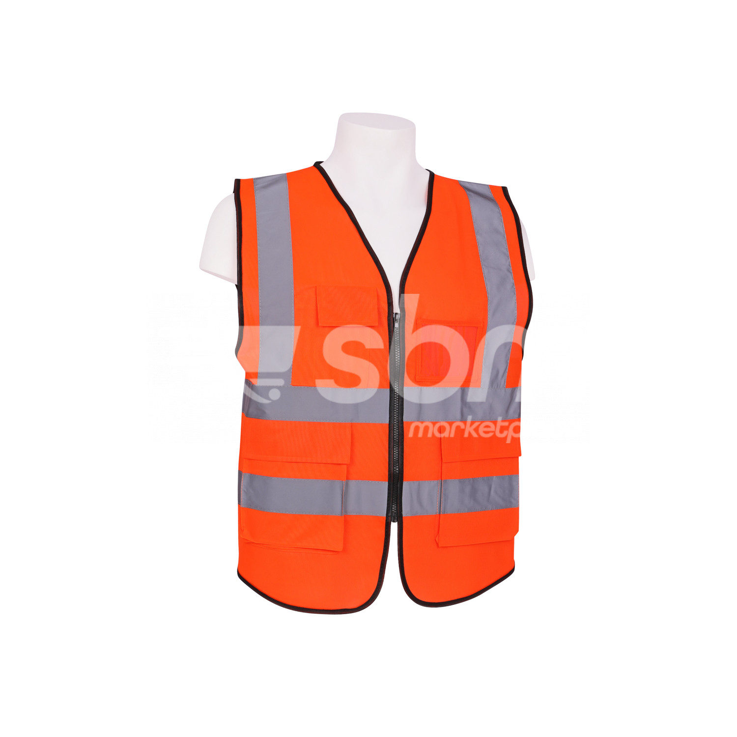 Vaultex, Safety Fabric Vest with Zipper & 3 Pockets + Id Pocket, Orange Color