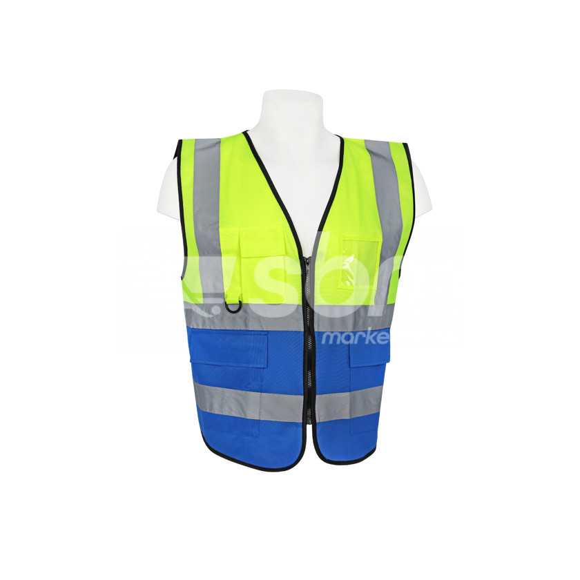 Vaultex, Safety Fabric Vest with Zipper & 4 Pocket, Yellow & Blue Color
