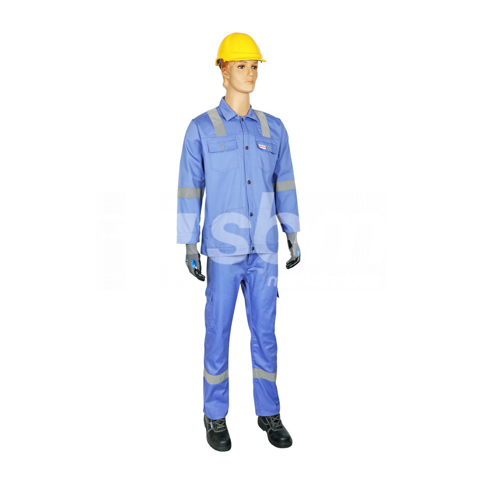 Workland, 100% Twill Pant & Shirt with Reflective, 190 Gsm, Petrol Blue Color