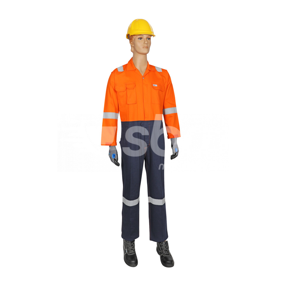 Vaultex, 100% Cotton Coverall, 240 Gsm, Orange/Navy Blue Color