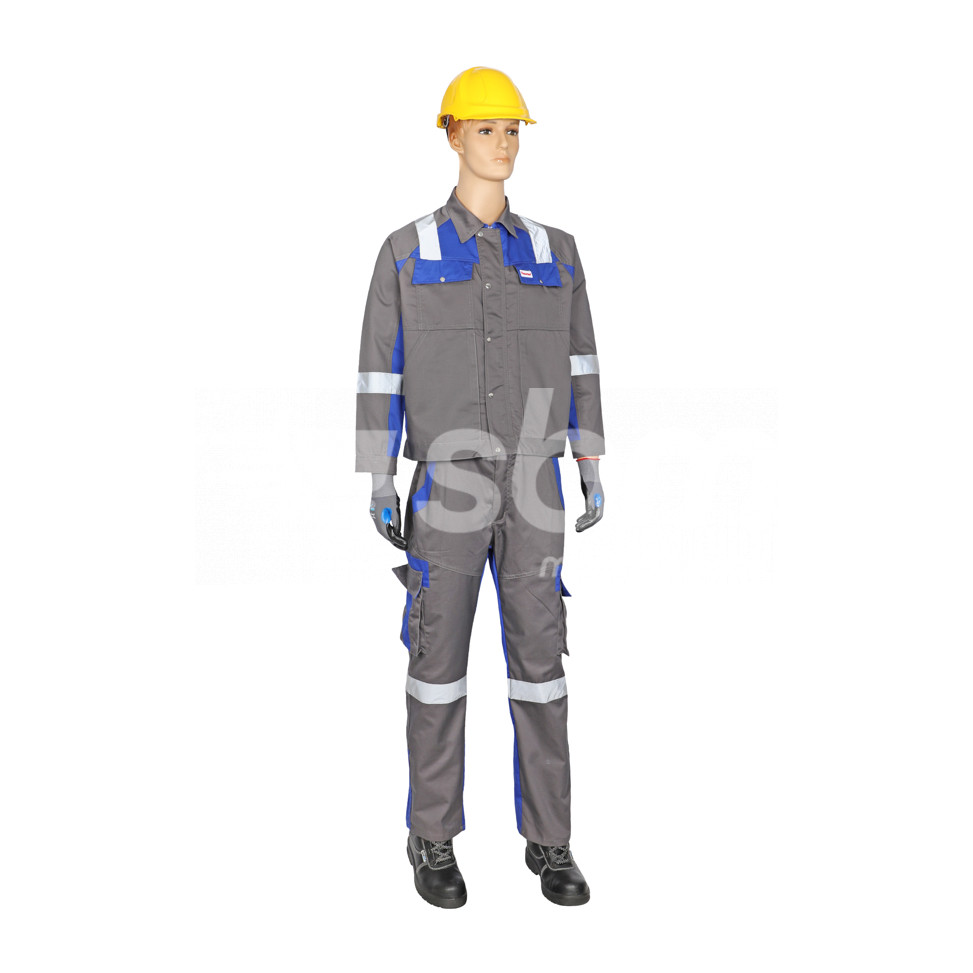 Vaultex, European Style 35/65 Pant Shirt with Reflective 240 Gsm, Grey+Royal Blue Color